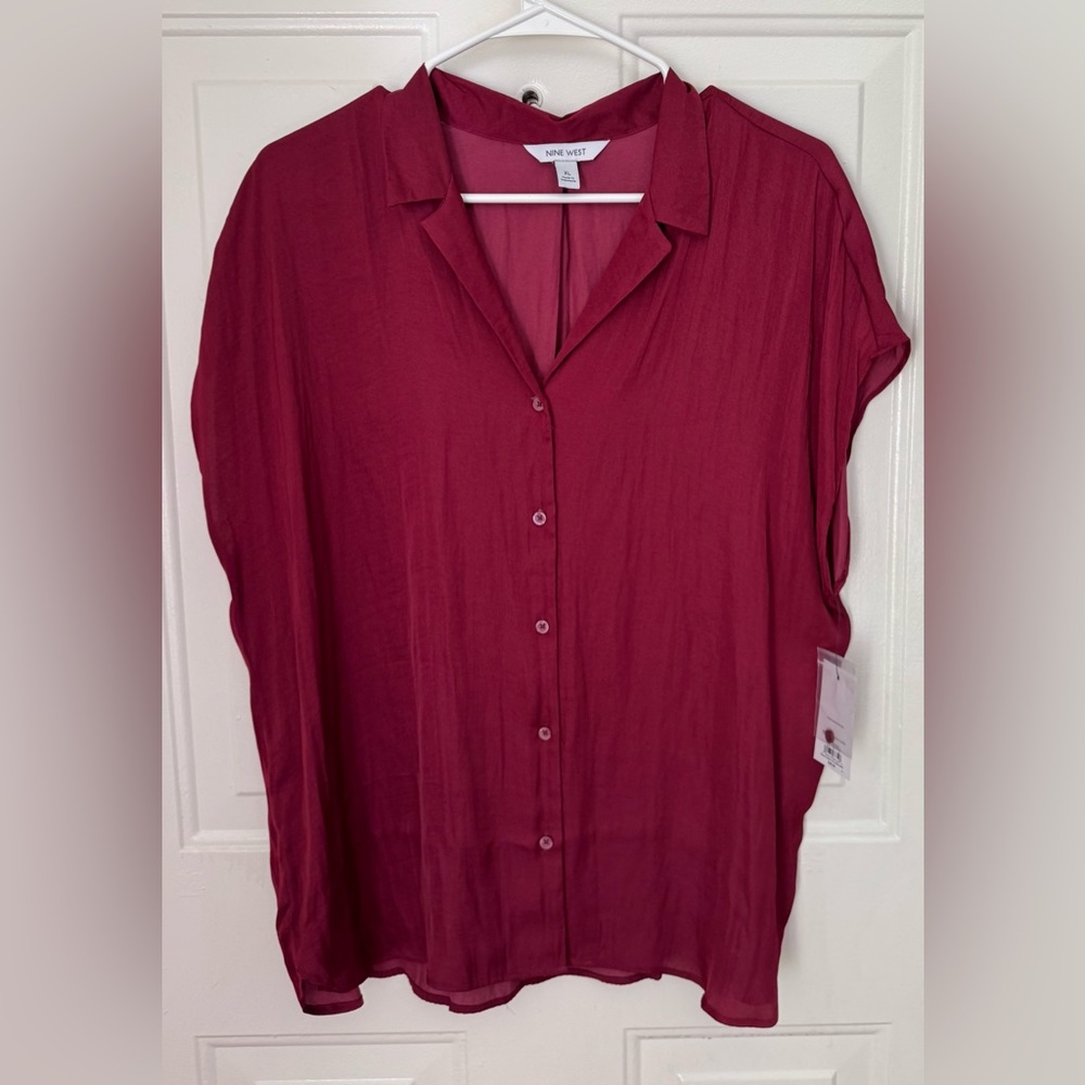 Nine West Burgundy Button Down Shirt XL NWT